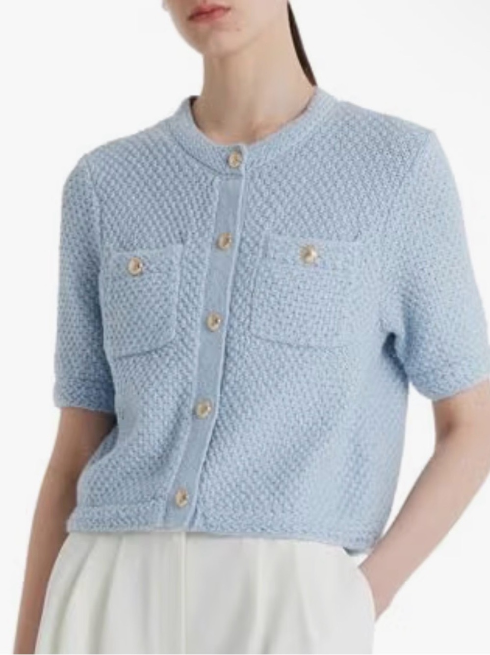 Goelia Cotton Blend Knit Cardigan Light Blue XL